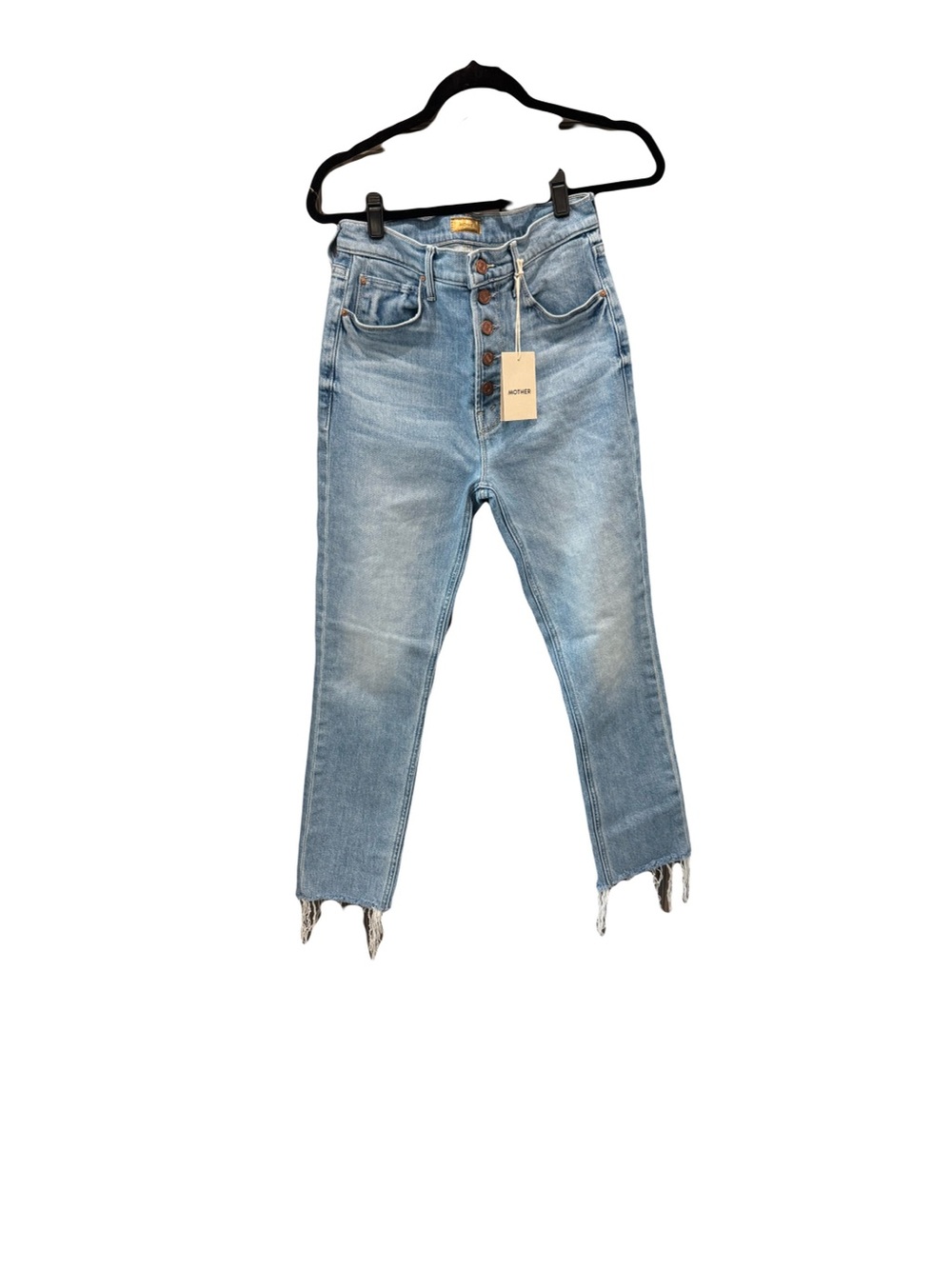 MOTHER Light Blue High-Rise Button-Fly Ankle Jeans